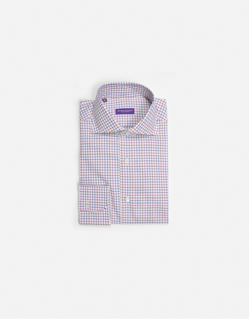 Patrick Hellmann Collection White Shirt Whit Pink Brown Blue Checks image
